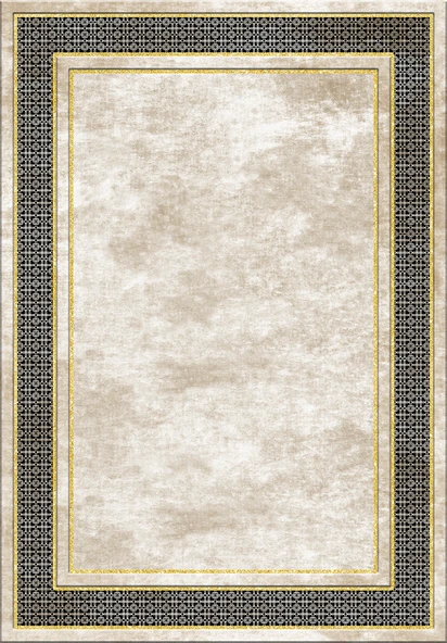 Makinede Yıkanabilir Leke Tutmaz  Krem-Gold-Siyah Deko Deri Kaymaz Taban Salon-Yolluk Halısı B1182  160 x 230 KREM-GOLD-SİYAH - 2