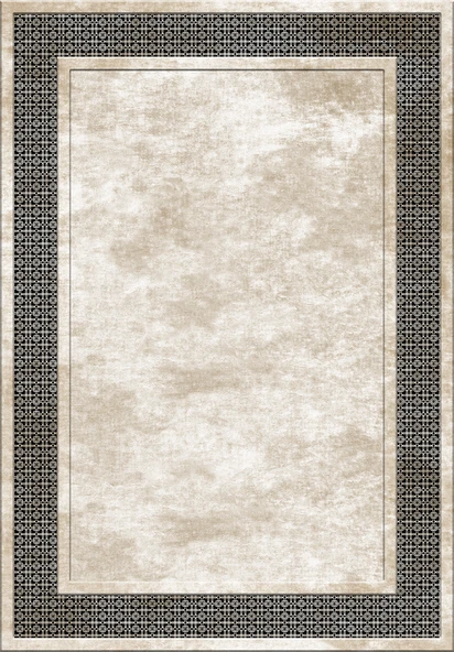 Makinede Yıkanabilir Leke Tutmaz  Krem-Siyah Deko Deri Kaymaz Taban Salon-Yolluk Saçaksız Halı B1179  KREM-SİYAH 80 x 300 - 2