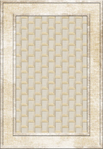 Makinede Yıkanabilir Leke Tutmaz  Krem Deko Deri Kaymaz Taban Baklava Desen Salon Saçaksız Halı B1184  KREM 100 x 300 - Resim 2