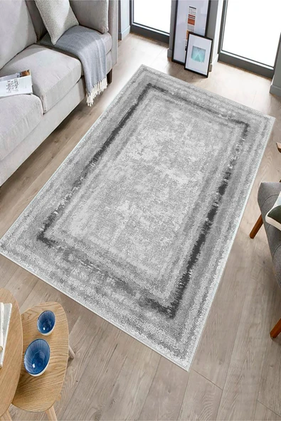 Makinede Yıkanabilir Leke Tutmaz  Gri-Antrasit Deko Deri Kaymaz Taban Eternity Salon Saçaksız Halı B1216  GRİ-KAHVERENGİ 100 x 300 - 3