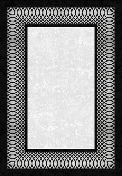 Makinede Yıkanabilir Leke Tutmaz  Gümüş-Siyah Deko Deri Kaymaz Taban Çerçeve Salon Saçaksız Halı B1229  YEŞİL-GOLD 100 x 300 - Resim 2