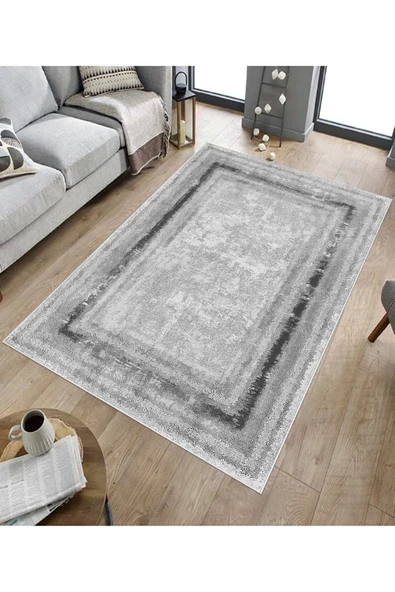 Makinede Yıkanabilir Leke Tutmaz  Gri-Antrasit Deko Deri Kaymaz Taban Eternity Salon Saçaksız Halı B1216  GRİ-KAHVERENGİ 100 x 300 - 5