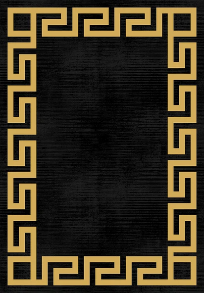Makinede Yıkanabilir Leke Tutmaz  Siyah-Gold Deko Deri Kaymaz Taban Versace Salon Saçaksız Halı B1240-1  GÜMÜŞ-SİYAH 100 x 200 - Resim 2