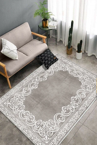 Makinede Yıkanabilir Leke Tutmaz  Gri-Antrasit Deko Deri Kaymaz Taban Eternity Salon Saçaksız Halı B1217  GRİ-ANTRASİT 180 x 280 - 4