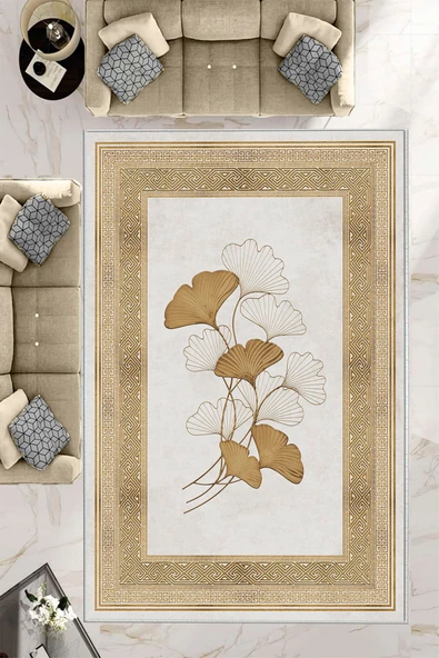 Makinede Yıkanabilir Leke Tutmaz  Krem Dot Keçe Kaymaz Taban Modern Salon Saçaksız Halı B1232  KREM-BORDO 80 x 200