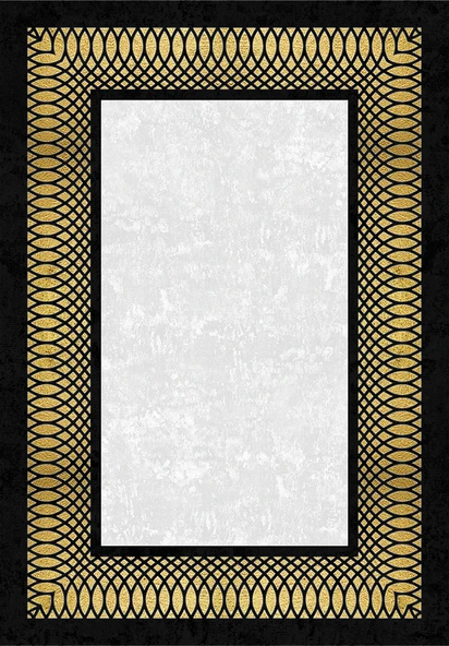 Makinede Yıkanabilir Leke Tutmaz  Siyah-Gold Deko Deri Kaymaz Taban Çerçeve Salon Saçaksız Halı B1230  SİYAH-GÜMÜŞ 100 x 300 - 2