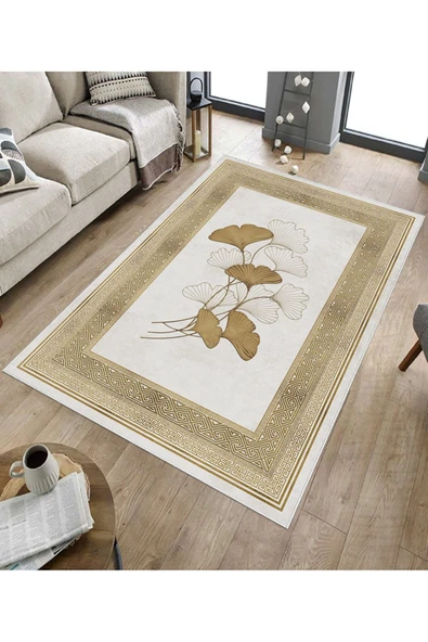 Makinede Yıkanabilir Leke Tutmaz  Krem Dot Keçe Kaymaz Taban Modern Salon Saçaksız Halı B1232  KREM-BORDO 80 x 150 - Resim 5