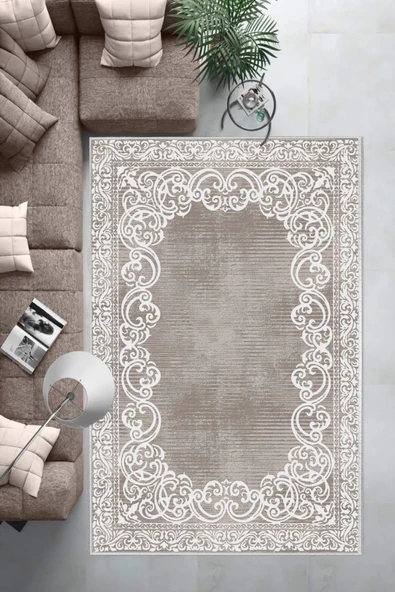 Makinede Yıkanabilir Leke Tutmaz  Gri-Antrasit Deko Deri Kaymaz Taban Eternity Salon Saçaksız Halı B1217  GRİ-ANTRASİT 80 x 200 - 6