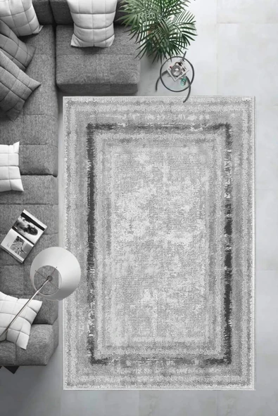 Makinede Yıkanabilir Leke Tutmaz  Gri-Antrasit Deko Deri Kaymaz Taban Eternity Salon Saçaksız Halı B1216  GRİ-KAHVERENGİ 80 x 300 - 6