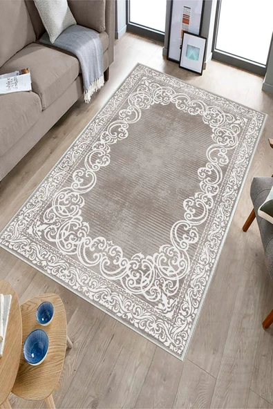 Makinede Yıkanabilir Leke Tutmaz  Gri-Antrasit Deko Deri Kaymaz Taban Eternity Salon Saçaksız Halı B1217  GRİ-ANTRASİT 80 x 200 - 3