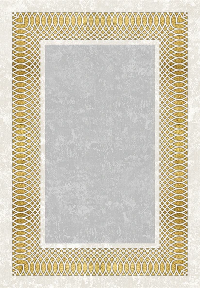 Makinede Yıkanabilir Leke Tutmaz  Gri-Gold Deko Deri Kaymaz Taban Çerçeve Salon Saçaksız Halı B1225  KREM-BİZON 100 x 300 - 2