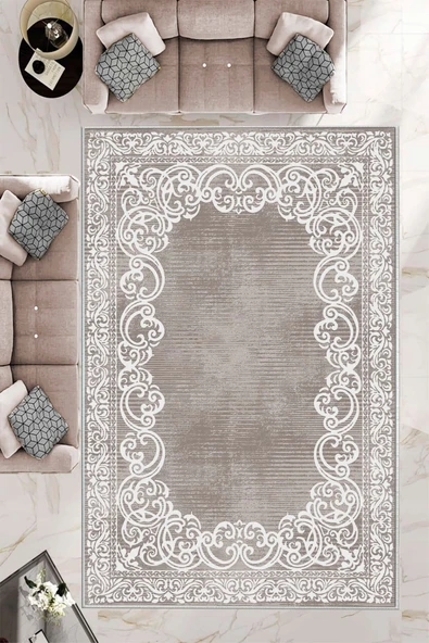 Makinede Yıkanabilir Leke Tutmaz  Gri-Antrasit Deko Deri Kaymaz Taban Eternity Salon Saçaksız Halı B1217  GRİ-ANTRASİT 80 x 200