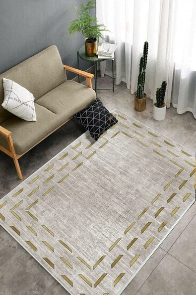 Makinede Yıkanabilir Leke Tutmaz  Kahve Dot Keçe Kaymaz Taban Salon Saçaksız Halı B1257  KAHVE 100 x 200 - Resim 4