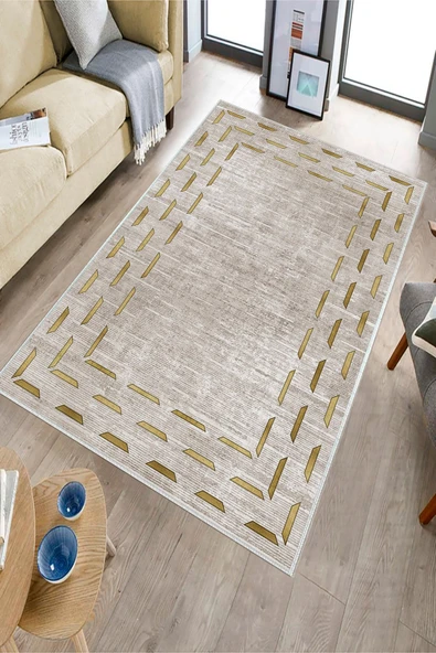 Makinede Yıkanabilir Leke Tutmaz  Kahve Dot Keçe Kaymaz Taban Salon Saçaksız Halı B1257  KAHVE 180 x 280 - Resim 3