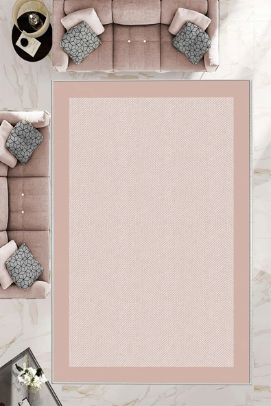 Makinede Yıkanabilir Leke Tutmaz  Pudra Pvc Deri Kaymaz Taban Modern Salon Saçaksız Halı B1254  PUDRA 200 x 300