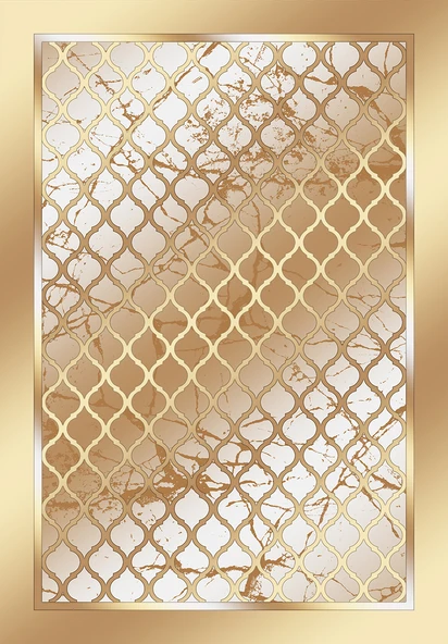Makinede Yıkanabilir Leke Tutmaz  Gold Pvc Deri Kaymaz Taban Modern Salon Saçaksız Halı B1283  GOLD 100 x 200 - 2
