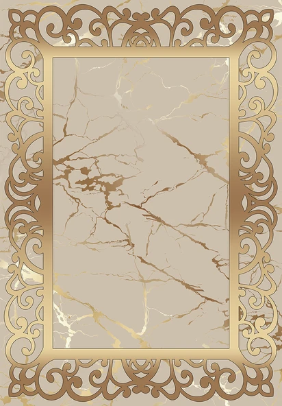 Makinede Yıkanabilir Leke Tutmaz  Gold Deko Deri Kaymaz Taban DekorÇerçeve Salon Saçaksız Halı B1274  GOLD 120 x 180 - 2