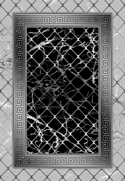 Makinede Yıkanabilir Leke Tutmaz  Gri-Siyah Deko Deri Kaymaz Taban Versace Salon Saçaksız Halı B1293  GRİ-SİYAH 80 x 150 - 2