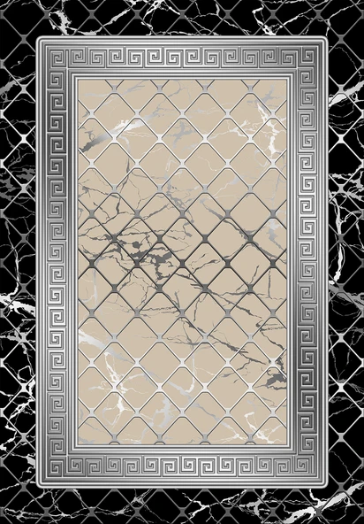 Makinede Yıkanabilir Leke Tutmaz  Siyah-Vizon Deko Deri Kaymaz Taban Versace Salon Saçaksız Halı B1294-1  SİYAH-VİZON 120 x 180 - Resim 2