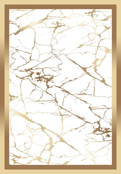 Makinede Yıkanabilir Leke Tutmaz  Gold-Beyaz Deko Deri Kaymaz Taban Çerçeve Salon Saçaksız Halı B1286-1  GOLD-BEYAZ 200 x 300 - Resim 2