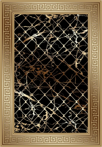 Makinede Yıkanabilir Leke Tutmaz  Vizon-Siyah Deko Deri Kaymaz Taban Versace Salon Saçaksız Halı B1277-1  VİZON-SİYAH 80 x 150 - 2