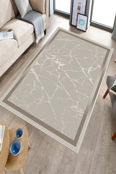 Makinede Yıkanabilir Leke Tutmaz  Bej-Vizon Dot Keçe Kaymaz Taban Salon Saçaksız Halı B1287  BEJ-VİZON 100 x 300 - Resim 3