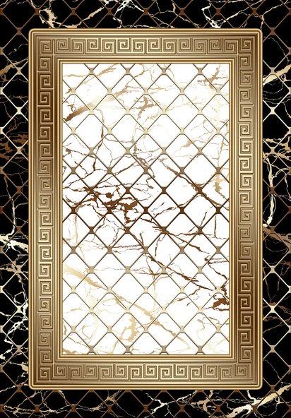 Makinede Yıkanabilir Leke Tutmaz  Siyah-Beyaz Deko Deri Kaymaz Taban Versace Salon Saçaksız Halı B1279  SİYAH-BEYAZ 160 x 230 - Resim 2