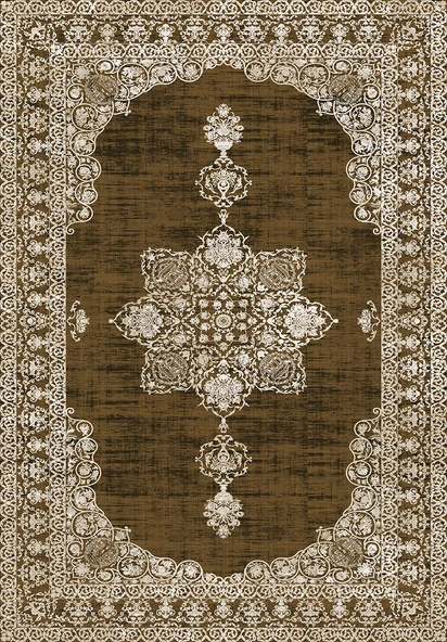 Makinede Yıkanabilir Leke Tutmaz  Kahverengi Deko Deri Kaymaz Taban Göbekli Salon Saçaksız Halı E4160  KAHVERENGİ 160 x 230 - Resim 2