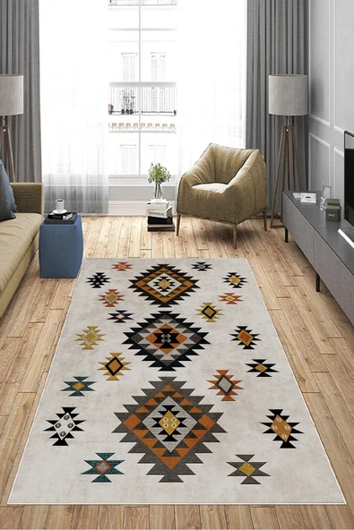 Makinede Yıkanabilir Leke Tutmaz  Multi Deko Deri Kaymaz Taban Modern Salon Saçaksız Halı A132  MULTİ 80 x 200 - 4