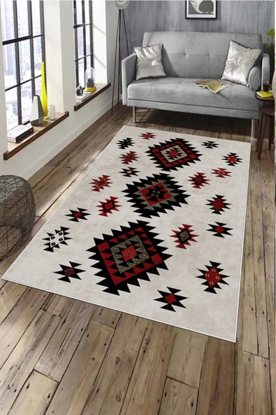 Makinede Yıkanabilir Leke Tutmaz  Kırmızı Pvc Deri Kaymaz Taban Modern Salon Saçaksız Halı A133  KIRMIZI 160 x 230