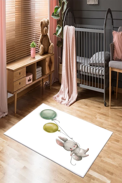 Makinede Yıkanabilir Leke Tutmaz  Beyaz Pvc Deri Kaymaz Taban Tavşan Çocuk Saçaksız Halı 588-00  ÇOKLU 200 x 300