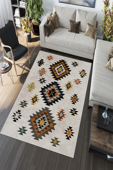 Makinede Yıkanabilir Leke Tutmaz  Multi Deko Deri Kaymaz Taban Modern Salon Saçaksız Halı A132  MULTİ 80 x 200 - 5