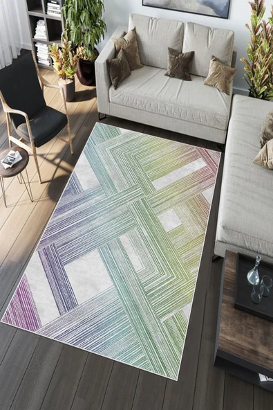 Makinede Yıkanabilir Leke Tutmaz  Multi Pvc Deri Kaymaz Taban Modern Salon Saçaksız Halı A140  MULTİ 120 x 180 - 5