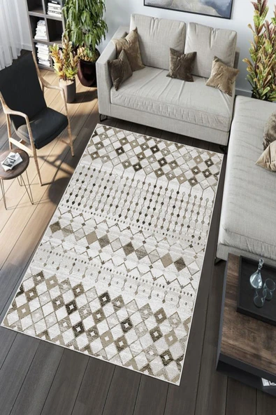 Makinede Yıkanabilir Leke Tutmaz  Kahverengi Deko Deri Kaymaz Taban İskandinav Salon Saçaksız Halı A153  KAHVERENGİ 120 x 180 - 5