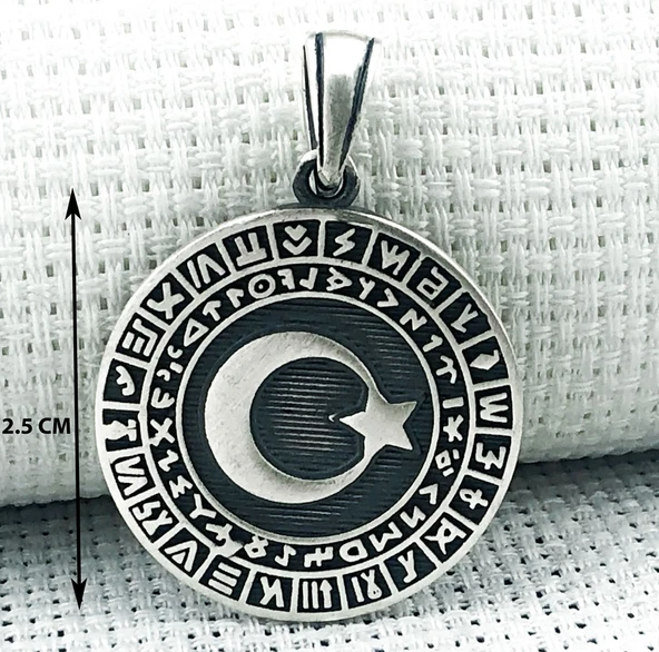 Göktürk Alfabesi Yazılı 925 Ayar Ayyıldız Gümüş Kolye - Resim 3