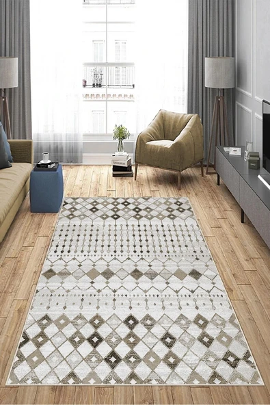 Makinede Yıkanabilir Leke Tutmaz  Kahverengi Deko Deri Kaymaz Taban İskandinav Salon Saçaksız Halı A153  KAHVERENGİ 120 x 180 - 4