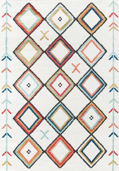 Makinede Yıkanabilir Leke Tutmaz  Beyaz-Multi Deko Deri Kaymaz Taban İskandinav Salon Saçaksız Halı A150  BEYAZ-MULTİ 80 x 200 - Resim 2