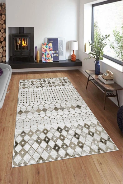 Makinede Yıkanabilir Leke Tutmaz  Kahverengi Deko Deri Kaymaz Taban İskandinav Salon Saçaksız Halı A153  KAHVERENGİ 120 x 180 - 3