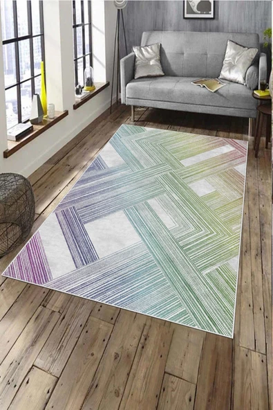 Makinede Yıkanabilir Leke Tutmaz  Multi Pvc Deri Kaymaz Taban Modern Salon Saçaksız Halı A140  MULTİ 120 x 180 - 8