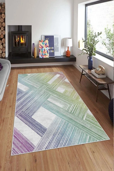 Makinede Yıkanabilir Leke Tutmaz  Multi Pvc Deri Kaymaz Taban Modern Salon Saçaksız Halı A140  MULTİ 120 x 180 - 10