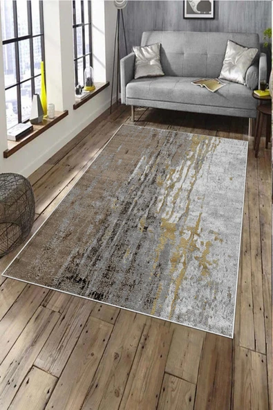 Makinede Yıkanabilir Leke Tutmaz  Vizon Pvc Deri Kaymaz Taban Modern Salon Saçaksız Halı A156  VİZON 200 x 300