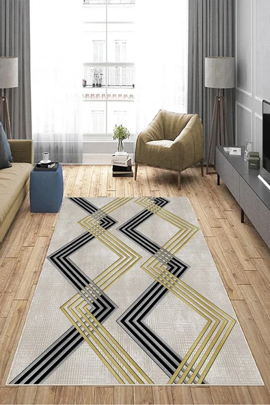 Makinede Yıkanabilir Leke Tutmaz  Krem Pvc Deri Kaymaz Taban Modern Salon Saçaksız Halı A168  KREM 160 x 230 - 4