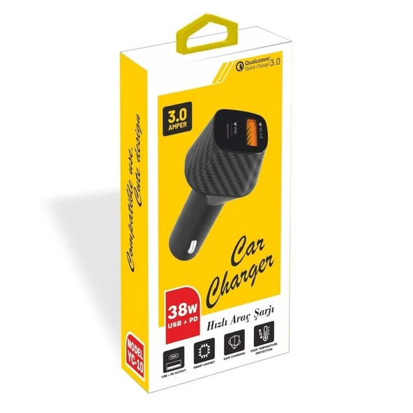 PDAteknoloji Yetty 38W USB + PD 3.0A Hızlı Araç Şarj Aleti Siyah YC-10 (Yerli Üretim) - Resim 2