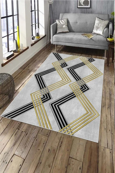 Makinede Yıkanabilir Leke Tutmaz  Gri Pvc Deri Kaymaz Taban Modern Salon Saçaksız Halı A170  GRİ 80 x 200