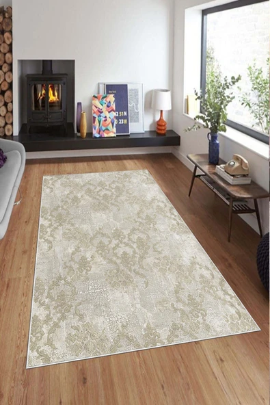 Makinede Yıkanabilir Leke Tutmaz  Krem Deko Deri Kaymaz Taban Modern Salon Saçaksız Halı A159  KREM 80 x 200 - 3