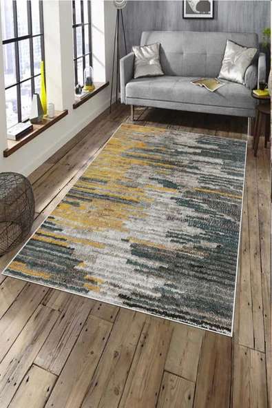 Makinede Yıkanabilir Leke Tutmaz  Yeşil Pvc Deri Kaymaz Taban Modern Salon Saçaksız Halı A162  YEŞİL 120 x 180