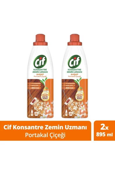 Cif Konsantre Zemin Uzmanı Ahşap Portakal Çiçeği %100 Temizlik Ve Parlaklık 895 ml 2adet - 2