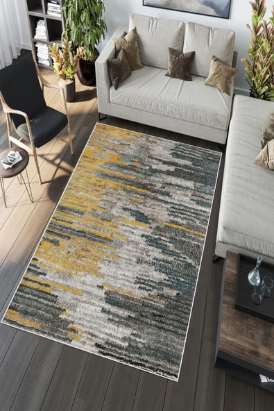 Makinede Yıkanabilir Leke Tutmaz  Yeşil Pvc Deri Kaymaz Taban Modern Salon Saçaksız Halı A162  YEŞİL 100 x 300 - 12