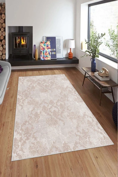 Makinede Yıkanabilir Leke Tutmaz  Pudra Pvc Deri Kaymaz Taban Modern Salon Saçaksız Halı A160  PUDRA 120 x 180 - 10