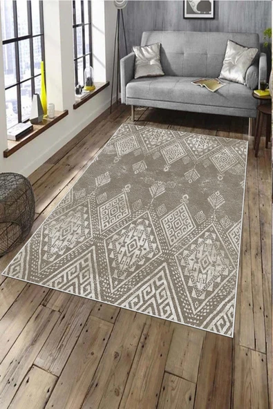 Makinede Yıkanabilir Leke Tutmaz  Vizon Deko Deri Kaymaz Taban Modern Salon Saçaksız Halı A193  VİZON 180 x 280